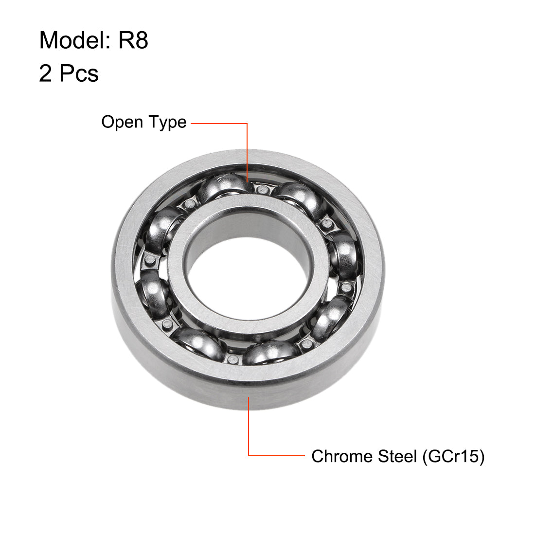 uxcell Uxcell R8 Deep Groove Ball Bearing 1/2"x1-1/8"x1/4" Open Type Z2 Lever Bearings 2pcs