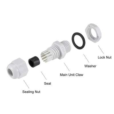 Harfington Cable Gland Waterproof Plastic Conenector Adjustable Locknut 10pcs