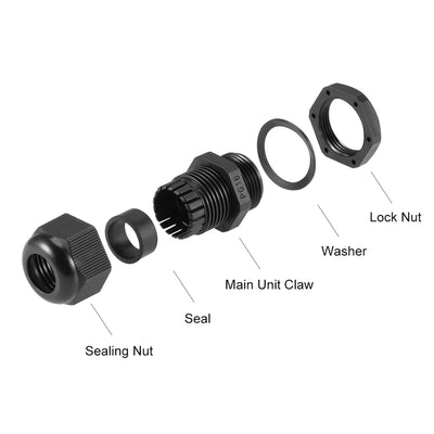 Harfington Uxcell PG16 Cable Gland 10mm-13mm Wire Hole Waterproof Nylon Joint Adjustable Locknut with Washer Black 20pcs