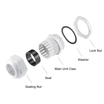 Harfington Cable Gland Waterproof Plastic Conenector Adjustable Locknut 6pcs