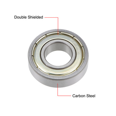 Harfington Uxcell R8ZZ Deep Groove Ball Bearings Z2 1/2 x 1-1/8 x 5/16inch Double Shielded Carbon Steel 5pcs