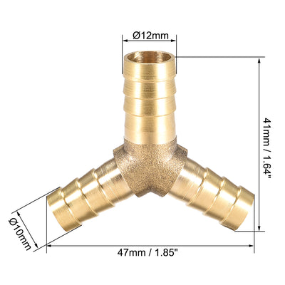 Harfington Uxcell Tee Brass Barb Fitting Reducer Y Shape 3 Way Fit Hose ID 12x10x10mm
