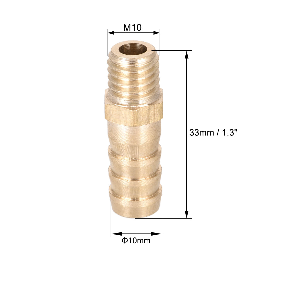 uxcell Uxcell Brass Fitting Connector Metric M10-1.5 Male to Barb Fit Hose ID 10mm 2pcs