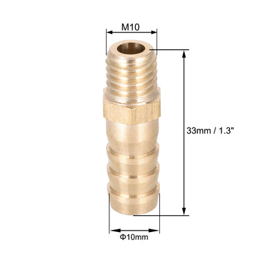 Harfington Uxcell Brass Fitting Connector Metric M10-1.5 Male to Barb Fit Hose ID 10mm 2pcs