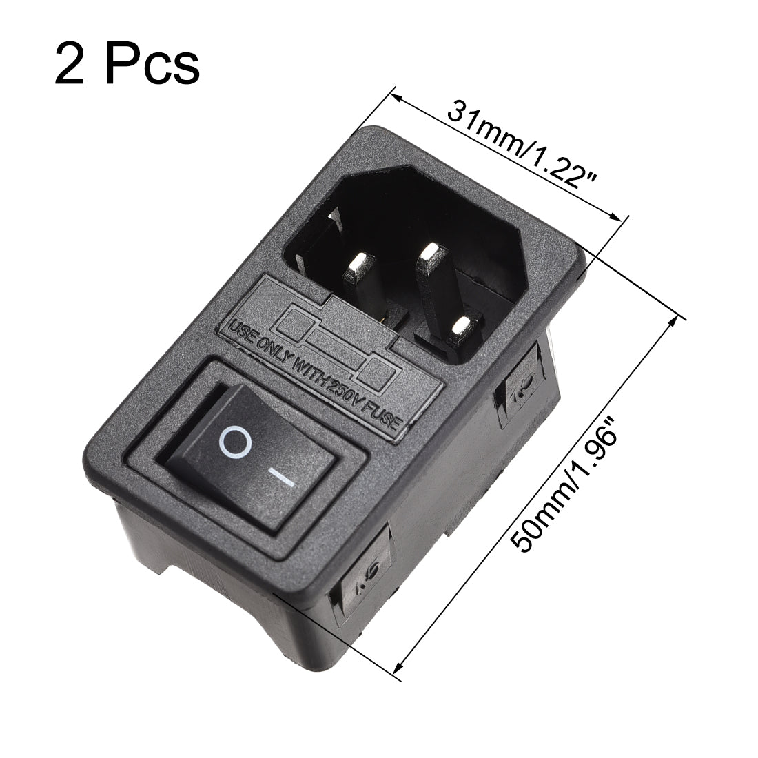 uxcell Uxcell Inlet Module Plug 10A Fuse Switch Male Power Socket 10A 250V 3 Pin IEC320 C14 Black 2pcs