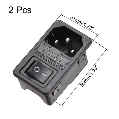 Harfington Uxcell Inlet Module Plug 10A Fuse Switch Male Power Socket 10A 250V 3 Pin IEC320 C14 Black 2pcs