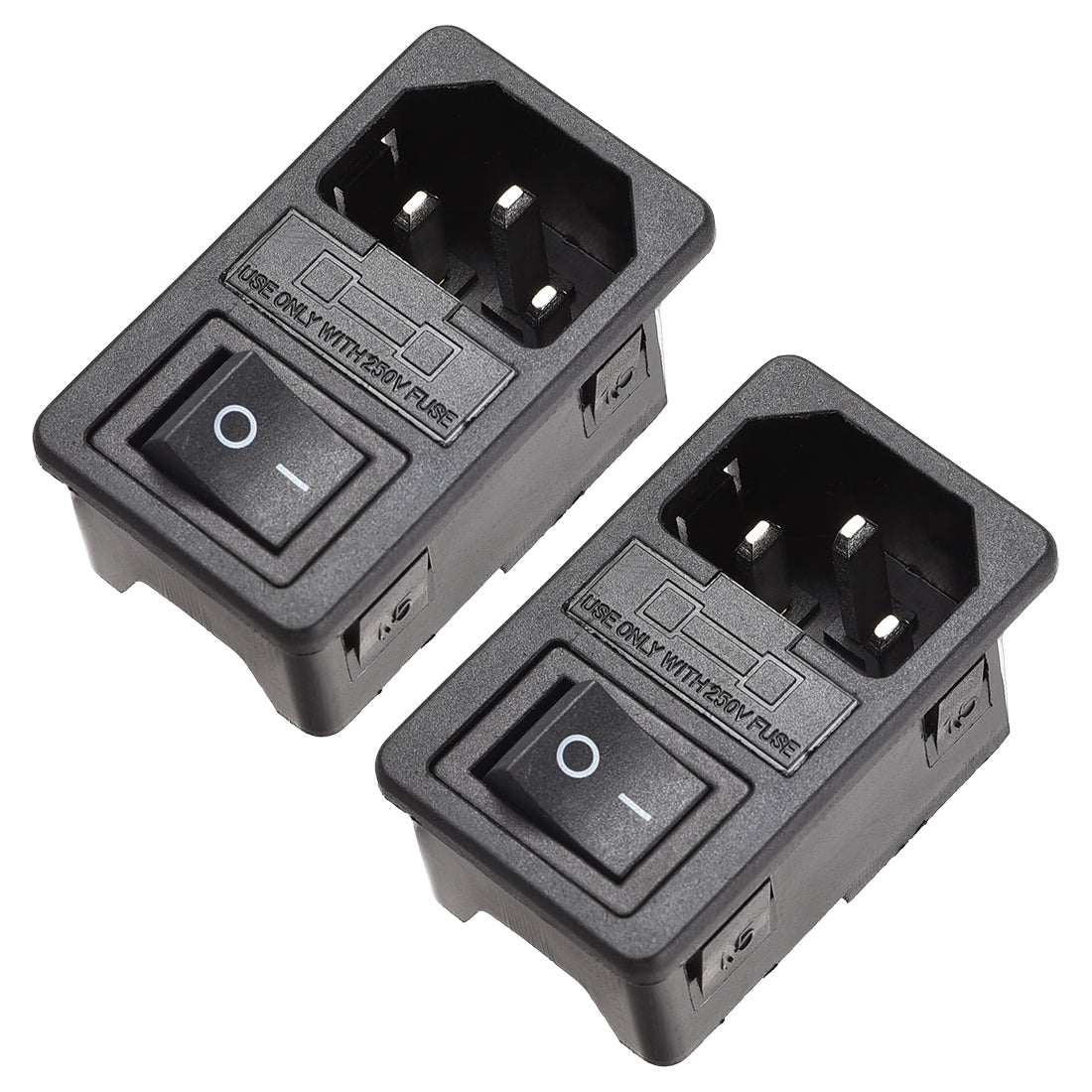 uxcell Uxcell Inlet Module Plug 10A Fuse Switch Male Power Socket 10A 250V 3 Pin IEC320 C14 Black 2pcs