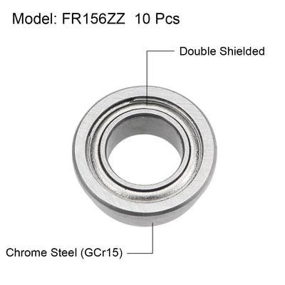 Harfington FR156ZZ Ball Bearings Z2 3/16"x5/16"x1/8" Double Shielded Chrome Steel 10pcs