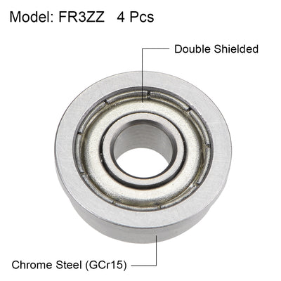 Harfington FR3ZZ Ball Bearings Z2 3/16"x1/2"x0.196" Double Shielded Chrome Steel 4pcs