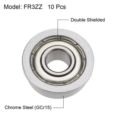 Harfington Uxcell FR3ZZ Ball Bearings Z2 3/16"x1/2"x0.196" Double Shielded Chrome Steel 10pcs