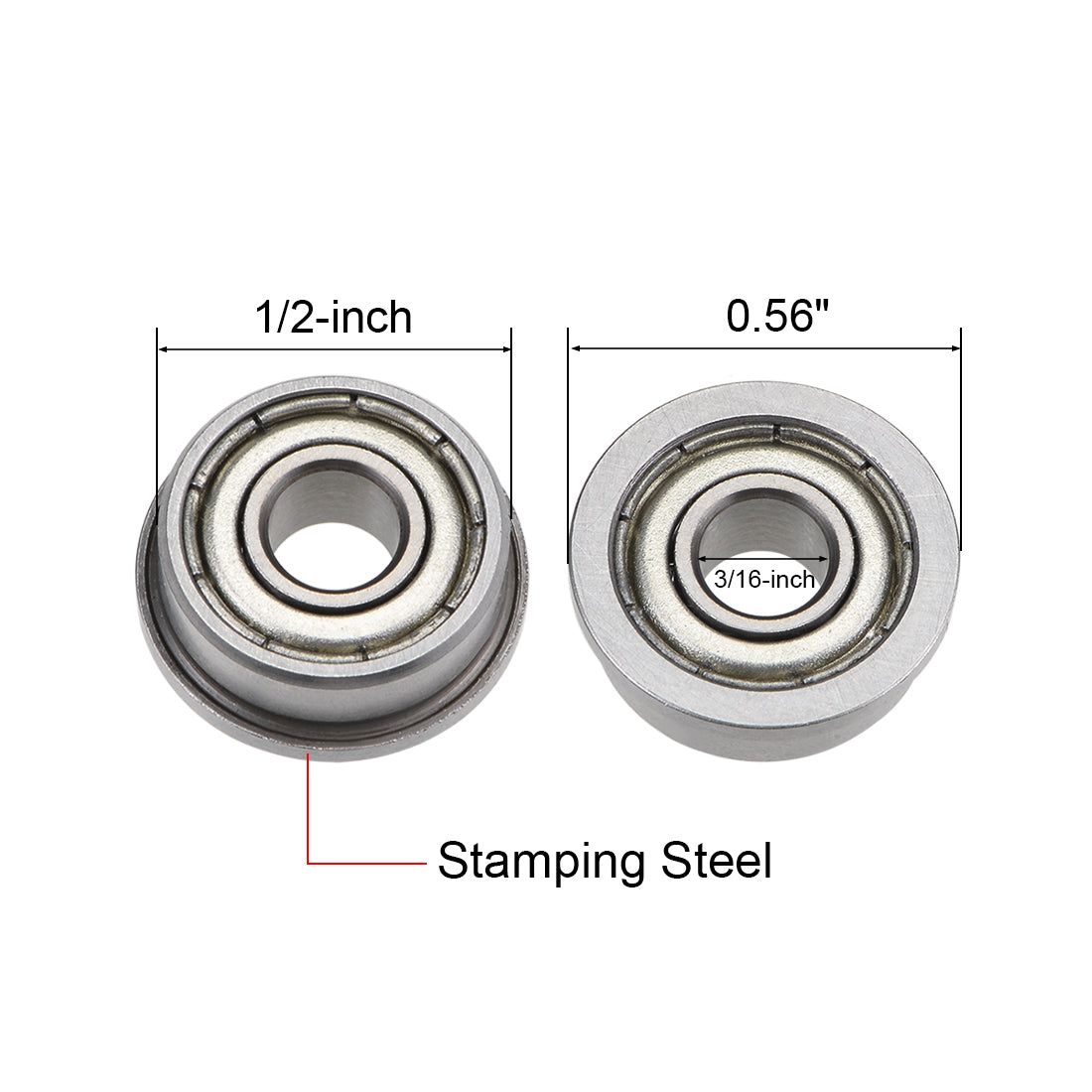 uxcell Uxcell FR3ZZ Ball Bearings Z2 3/16"x1/2"x0.196" Double Shielded Chrome Steel 10pcs