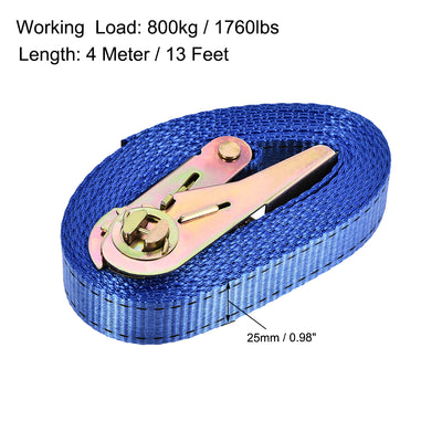 Harfington Lashing Strap 4M x 25mm Cargo Tie Down Straps with Ratchet Buckle up to 800kg Blue