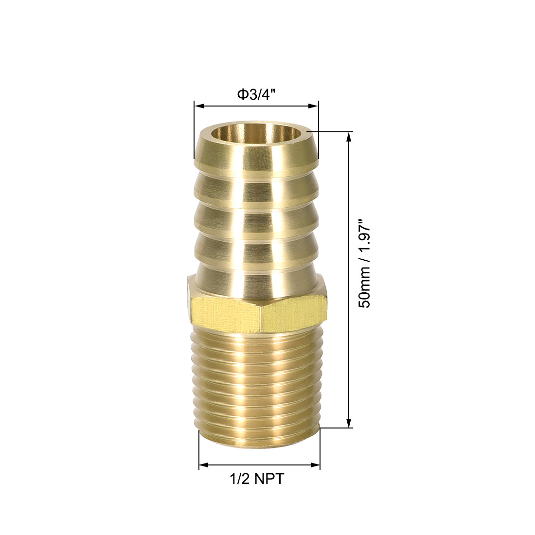 uxcell Uxcell Brass Barb Hose Fitting Connector 3/4" Barbed x 1/2 NPT Male Pipe