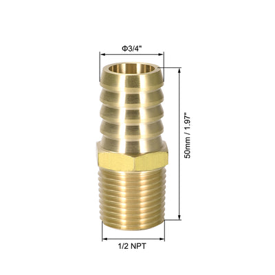 Harfington Uxcell Brass Barb Hose Fitting Connector 3/4" Barbed x 1/2 NPT Male Pipe