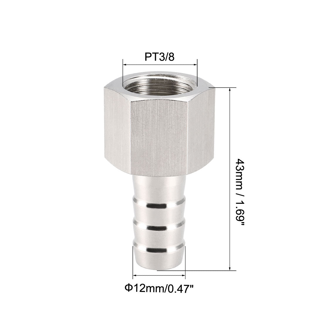 uxcell Uxcell Stainless Steel Barb Hose Fitting Connector Adapter 12mm Barbed x PT3/8 Female Pipe 3Pcs