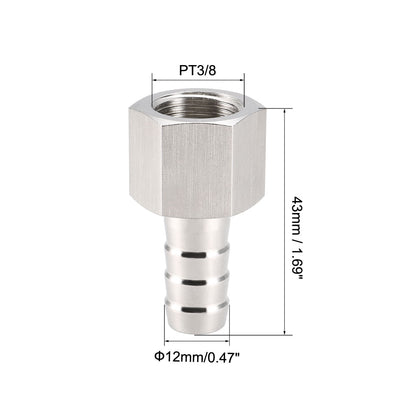 Harfington Uxcell Stainless Steel Barb Hose Fitting Connector Adapter 12mm Barbed x PT3/8 Female Pipe 3Pcs