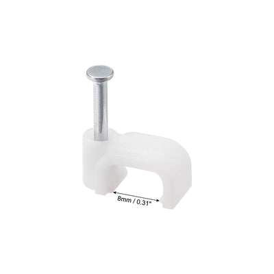 Harfington Uxcell Nail Cable Clips 8mm Clamps Wire Holder Square Fastener for Home Office Cords Management White 100Pcs