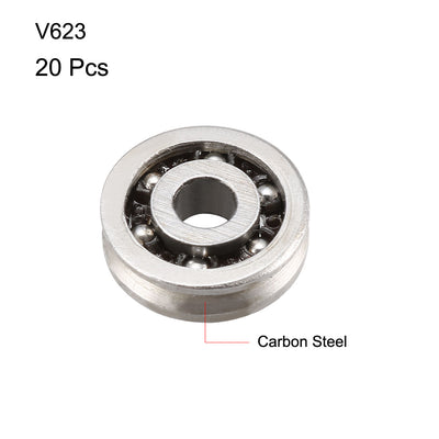 Harfington Uxcell V623Deep Groove Guide Pulley Rail Ball Bearings 3mmx10mmx3mm Open Type Carbon Steel Bearings 20pcs