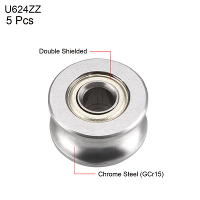 Harfington U624ZZ Deep Groove Guide Pulley Rail Ball Bearings 4mmx13mmx7mm Double Metal Shielded (GCr15) Chrome Steel Bearings 5pcs