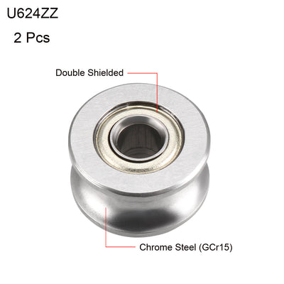 Harfington Uxcell U624ZZ Deep Groove Guide Pulley Rail Ball Bearings 4mmx13mmx7mm Double Metal Shielded (GCr15) Chrome Steel Bearings 2pcs