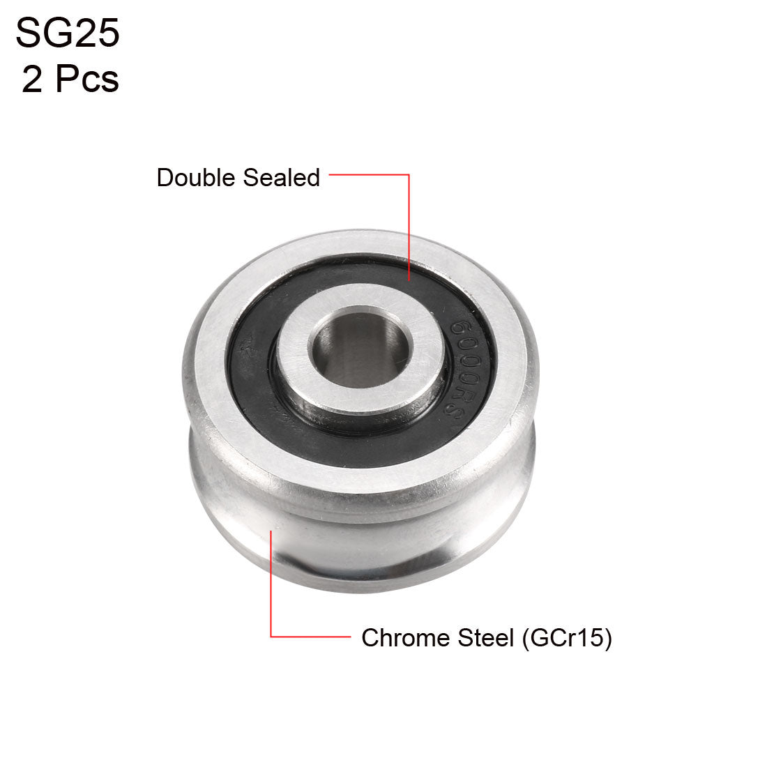 uxcell Uxcell SG25 Deep U Groove Ball Track Guide Bearing 8mmx30mmx14mm Double Sealed (GCr15) Chrome Steel Bearing 2pcs