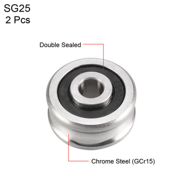 Harfington Uxcell SG25 Deep U Groove Ball Track Guide Bearing 8mmx30mmx14mm Double Sealed (GCr15) Chrome Steel Bearing 2pcs