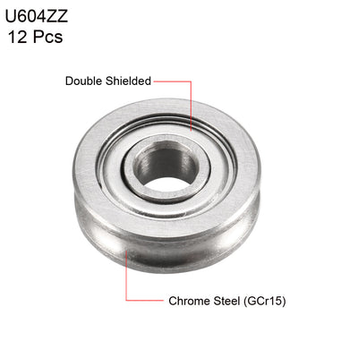 Harfington U604ZZ Deep Groove Ball Bearings 4mmx13mmx4mm Double Metal Shielded (GCr15) Chrome Steel Bearings 12pcs
