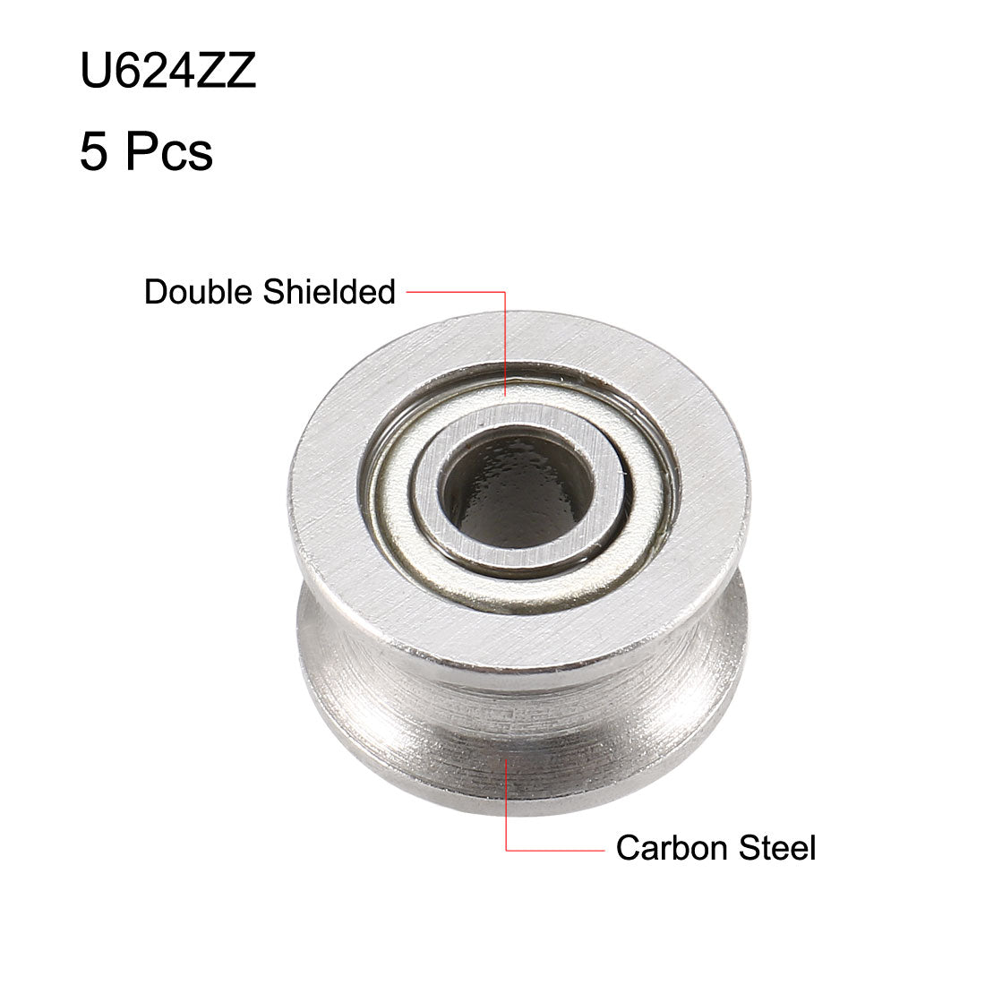 Harfington U624ZZ Deep Groove Guide Pulley Rail Ball Bearings 4mmx13mmx7mm Double Metal Shielded Carbon Steel Bearings 5pcs