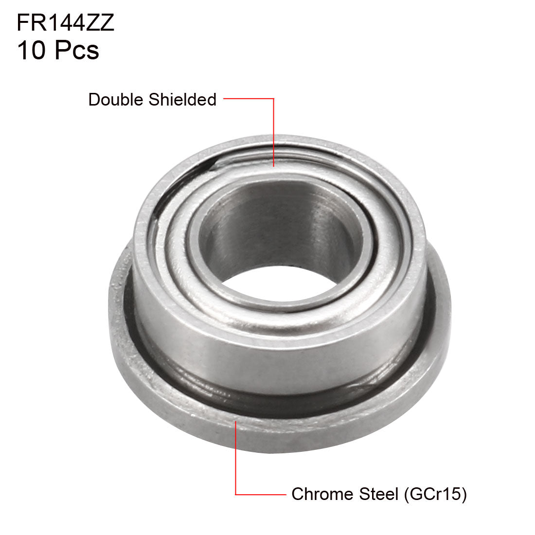 uxcell Uxcell FR144ZZ Flange Ball 1/8"x1/4"x7/64" Double Metal Double Shielded Bearings 10 Pcs