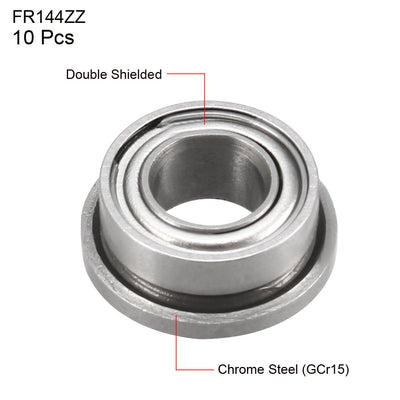 Harfington Uxcell FR144ZZ Flange Ball 1/8"x1/4"x7/64" Double Metal Double Shielded Bearings 10 Pcs