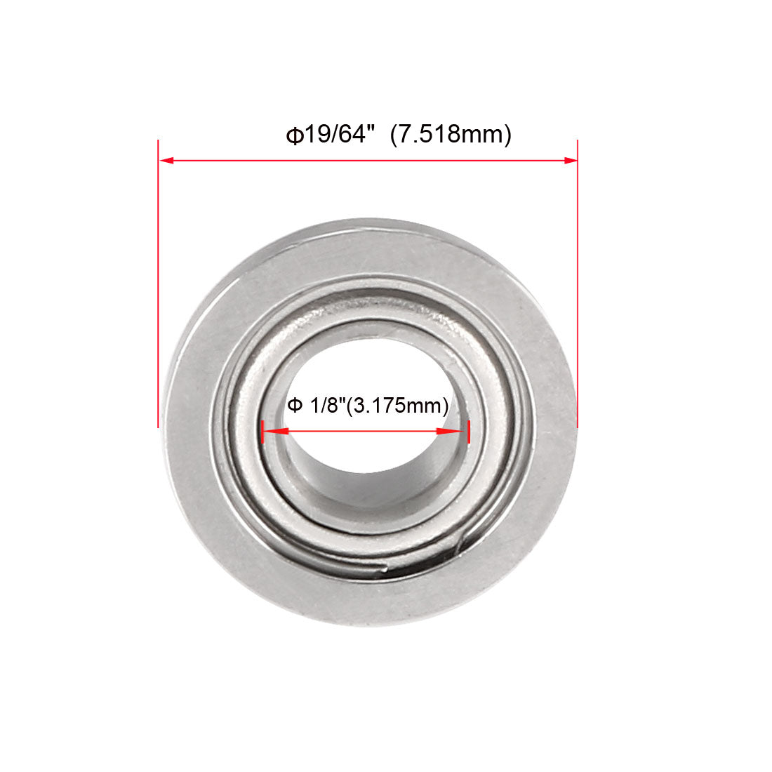 uxcell Uxcell FR144ZZ Flange Ball 1/8"x1/4"x7/64" Double Metal Double Shielded Bearings 10 Pcs