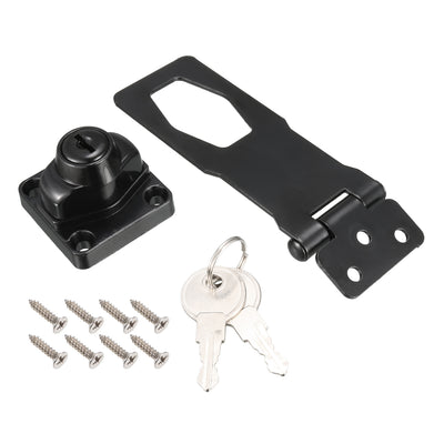 Harfington Uxcell 4-inch Keyed Hasp Locks w Screws for Door Keyed Alike Black 2Pcs