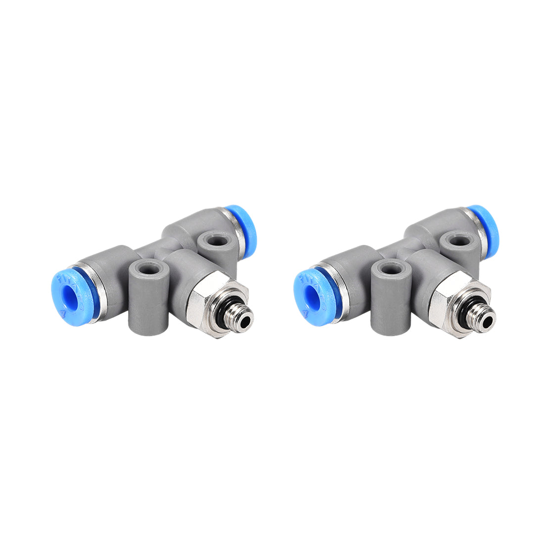 Harfington Push To Connect Air Fittings T Type Thread Tee Tube Connect 4mm OD x M5 Male Thread Grey 2Pcs