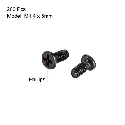 Harfington Carbon Steel Black Oxide M1.4 Phillips Computer Screws