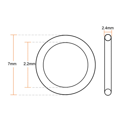 Harfington Uxcell Fluorine Rubber O-Rings 7mm OD 2.2mm ID 2.4mm Width, Metric FKM Sealing Gasket, Pack of 5