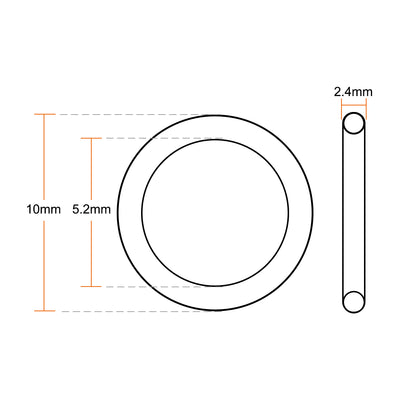 Harfington Uxcell Fluorine Rubber O-Rings 10mm OD 5.2mm ID 2.4mm Width, Metric FKM Sealing Gasket, Pack of 5