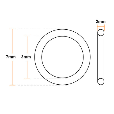 Harfington Uxcell Fluorine Rubber O-Rings 7mm OD 3mm ID 2mm Width, Metric FKM Sealing Gasket, Pack of 20