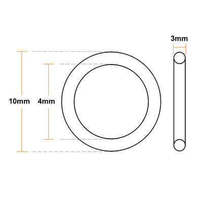 Harfington Uxcell Fluorine Rubber O-Rings 10mm OD 4mm ID 3mm Width, Metric FKM Sealing Gasket, Pack of 5