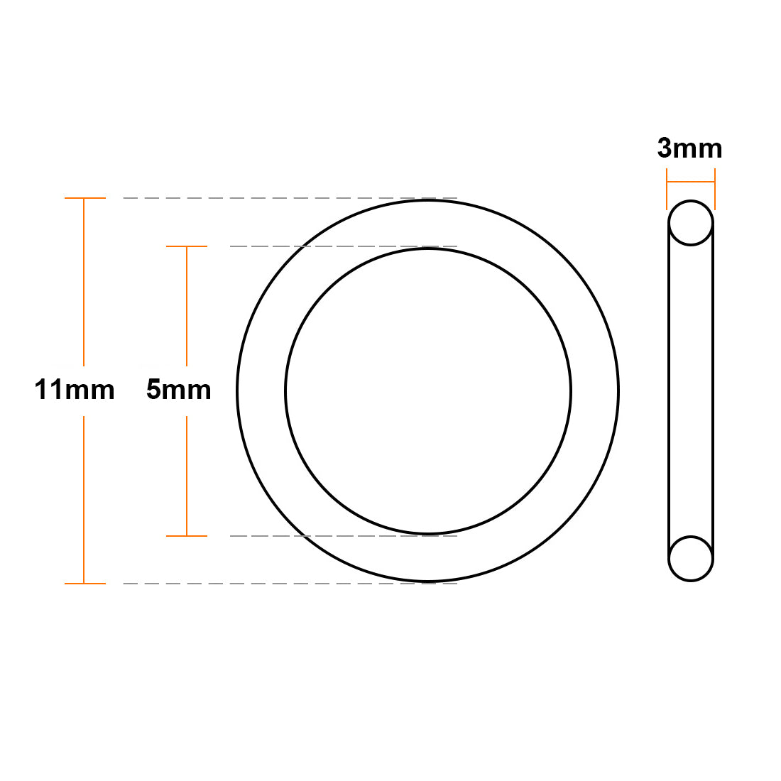 uxcell Uxcell Fluorine Rubber O-Rings 11mm OD 5mm ID 3mm Width, Metric FKM Sealing Gasket, Pack of 5