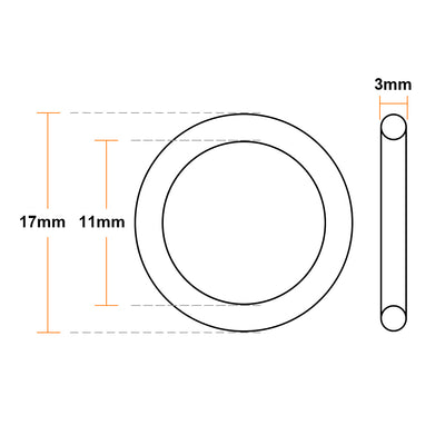 Harfington Uxcell Fluorine Rubber O-Rings 17mm OD 11mm ID 3mm Width, Metric FKM Sealing Gasket, Pack of 5