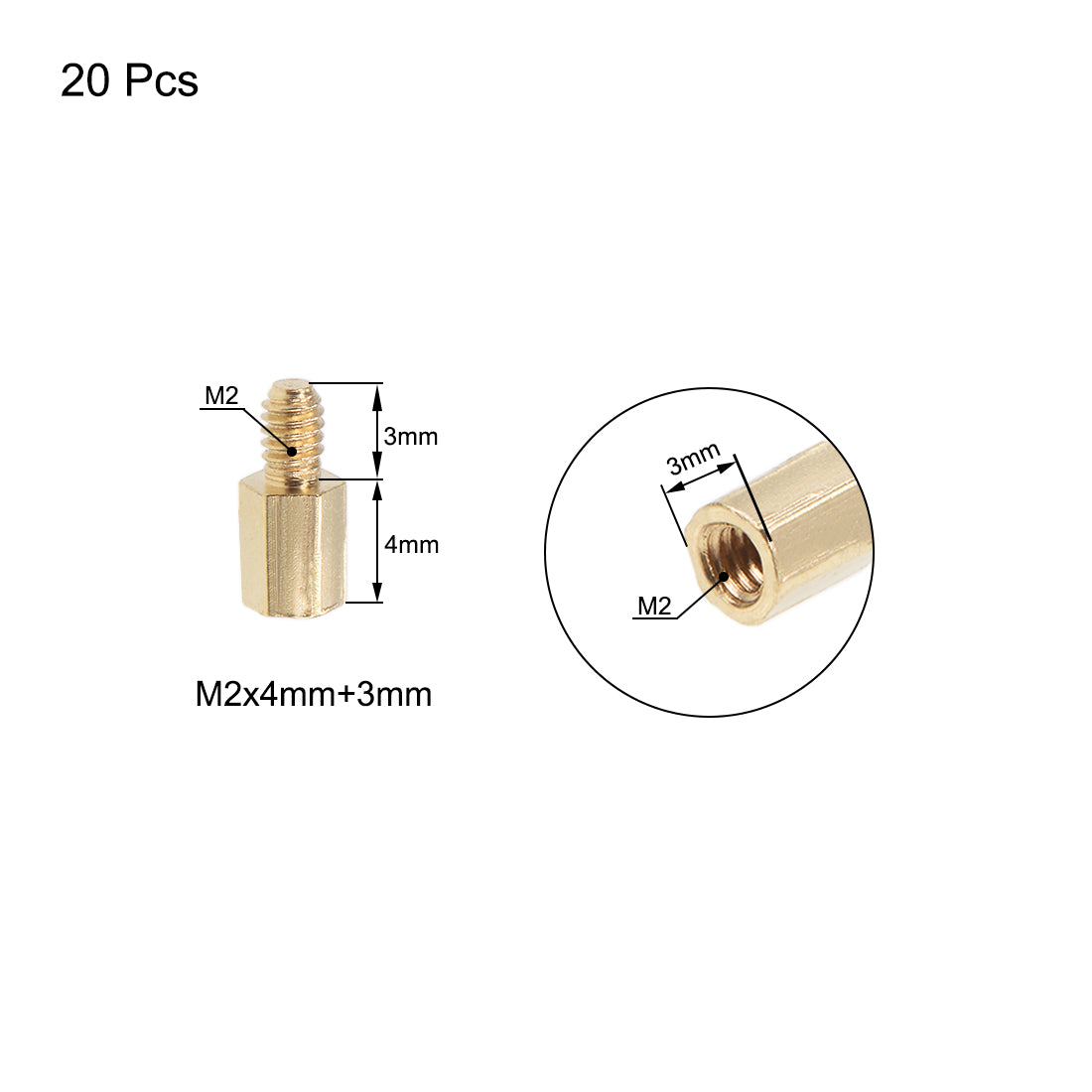 uxcell M2 Male to Female Hex Brass Spacer Standoff 20pcs