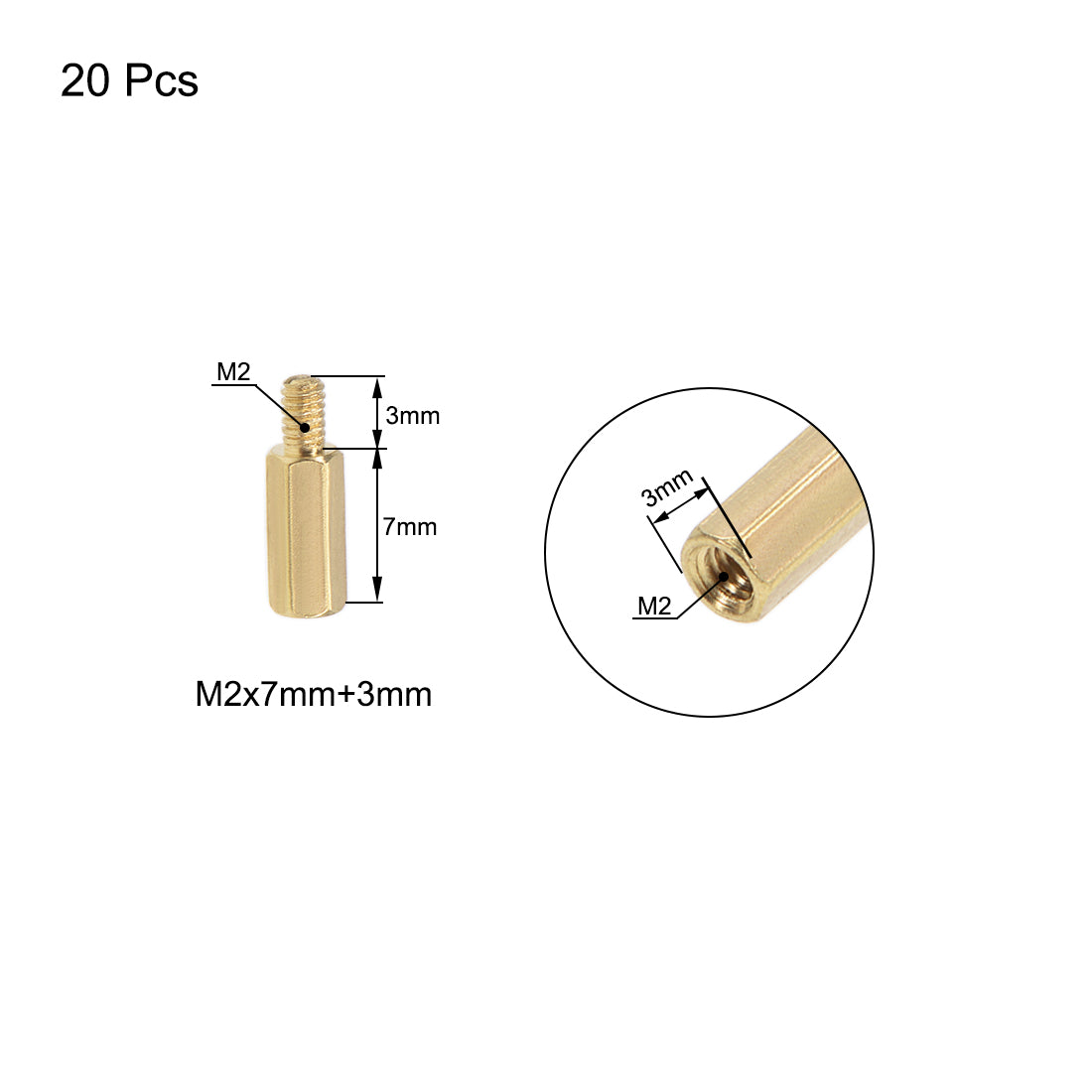 uxcell M2 Male to Female Hex Brass Spacer Standoff 20pcs