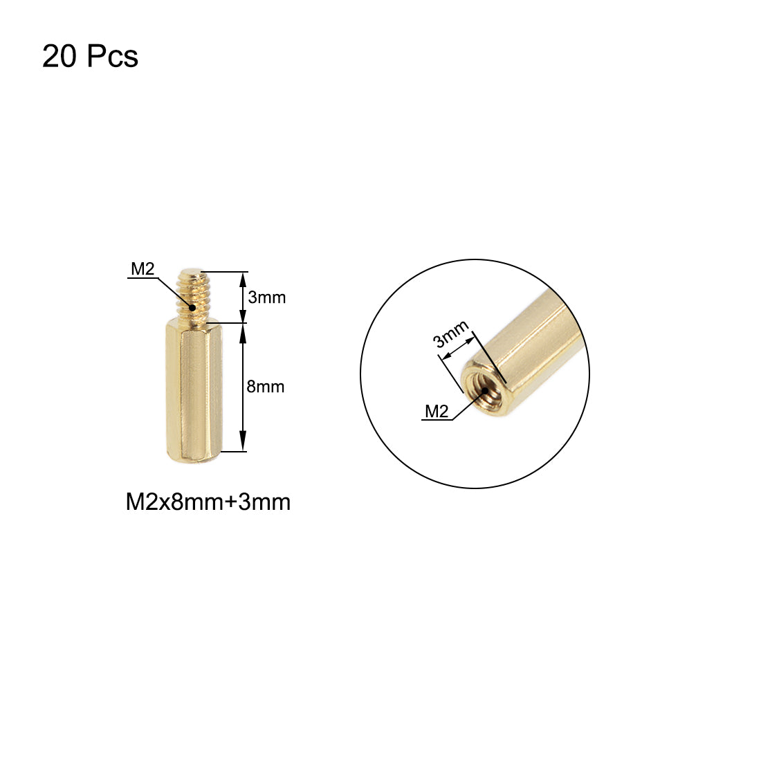 uxcell M2 Male to Female Hex Brass Spacer Standoff 20pcs