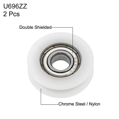 Harfington Uxcell U696ZZ U Groove Ball Bearings 6x22x7mm Double Shielded (GCr15) Bearings 2pcs