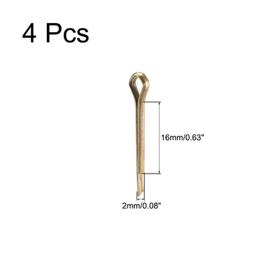 Harfington Uxcell Split Cotter Pin - 2mm x 16mm Solid Brass 2-Prongs Gold Tone 4Pcs