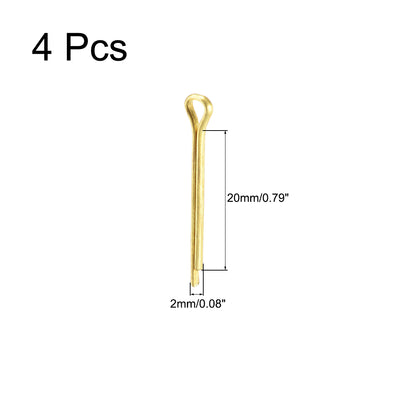 Harfington Uxcell Split Cotter Pin - 2mm x 20mm Solid Brass 2-Prongs Gold Tone 4Pcs