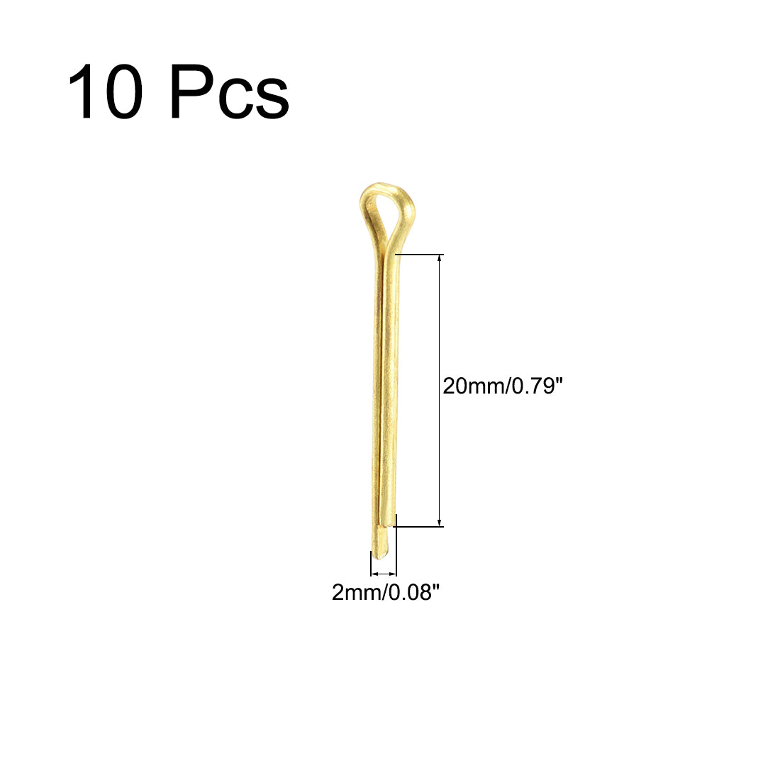 uxcell Uxcell Split Cotter Pin - 2mm x 20mm Solid Brass 2-Prongs Gold Tone 10Pcs