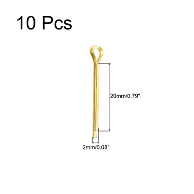 Harfington Uxcell Split Cotter Pin - 2mm x 20mm Solid Brass 2-Prongs Gold Tone 10Pcs