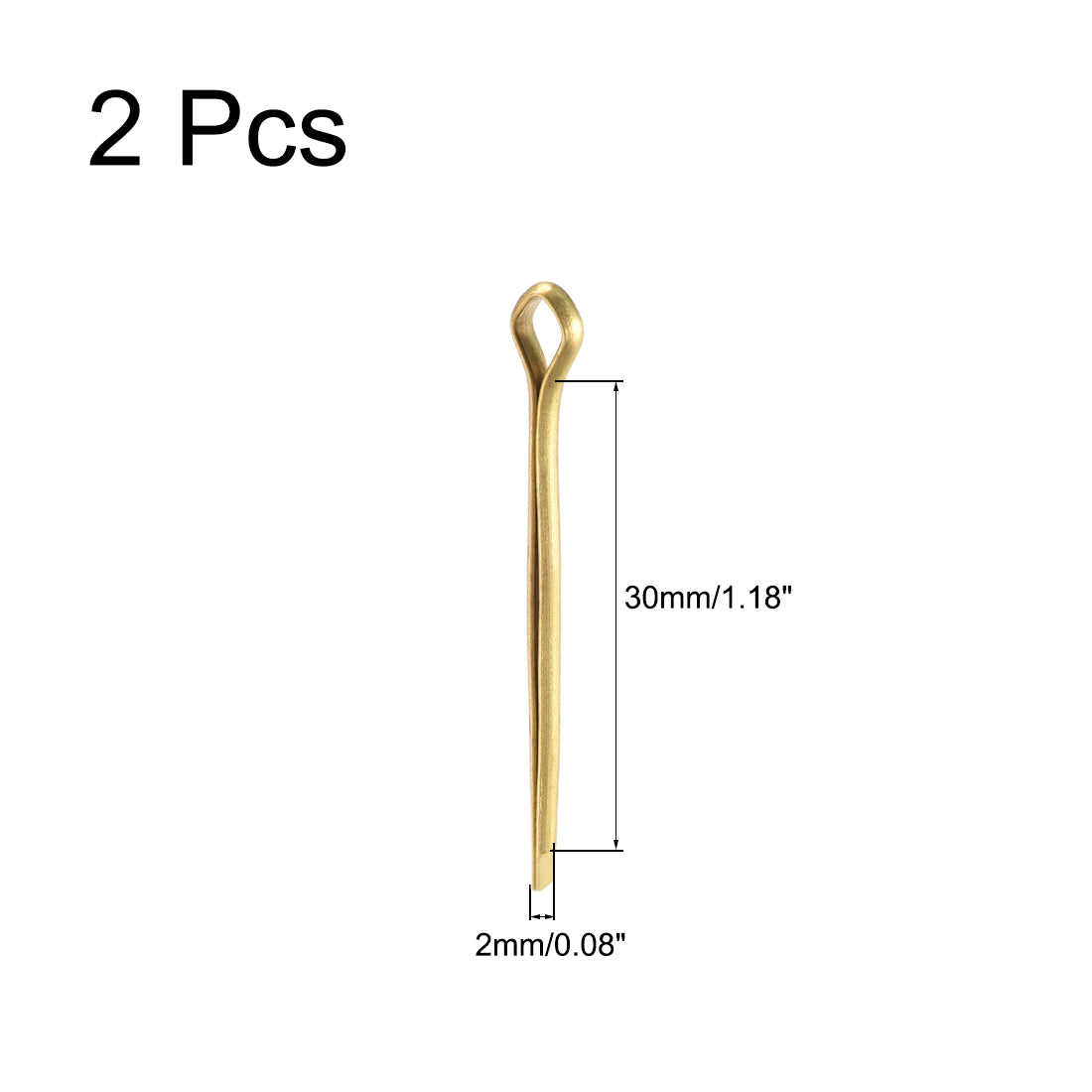 uxcell Uxcell Split Cotter Pin - 2mm x 30mm Solid Brass 2-Prongs Gold Tone 2Pcs