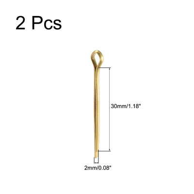 Harfington Uxcell Split Cotter Pin - 2mm x 30mm Solid Brass 2-Prongs Gold Tone 2Pcs
